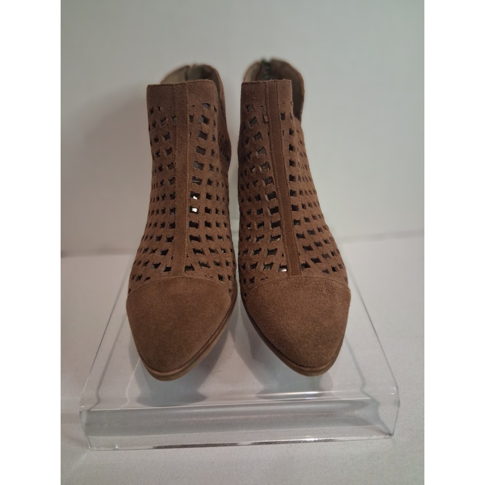 Vince Camuto Brown Suede Perforated Ankle Booties Pointed Toe Block Heel 8.5M
